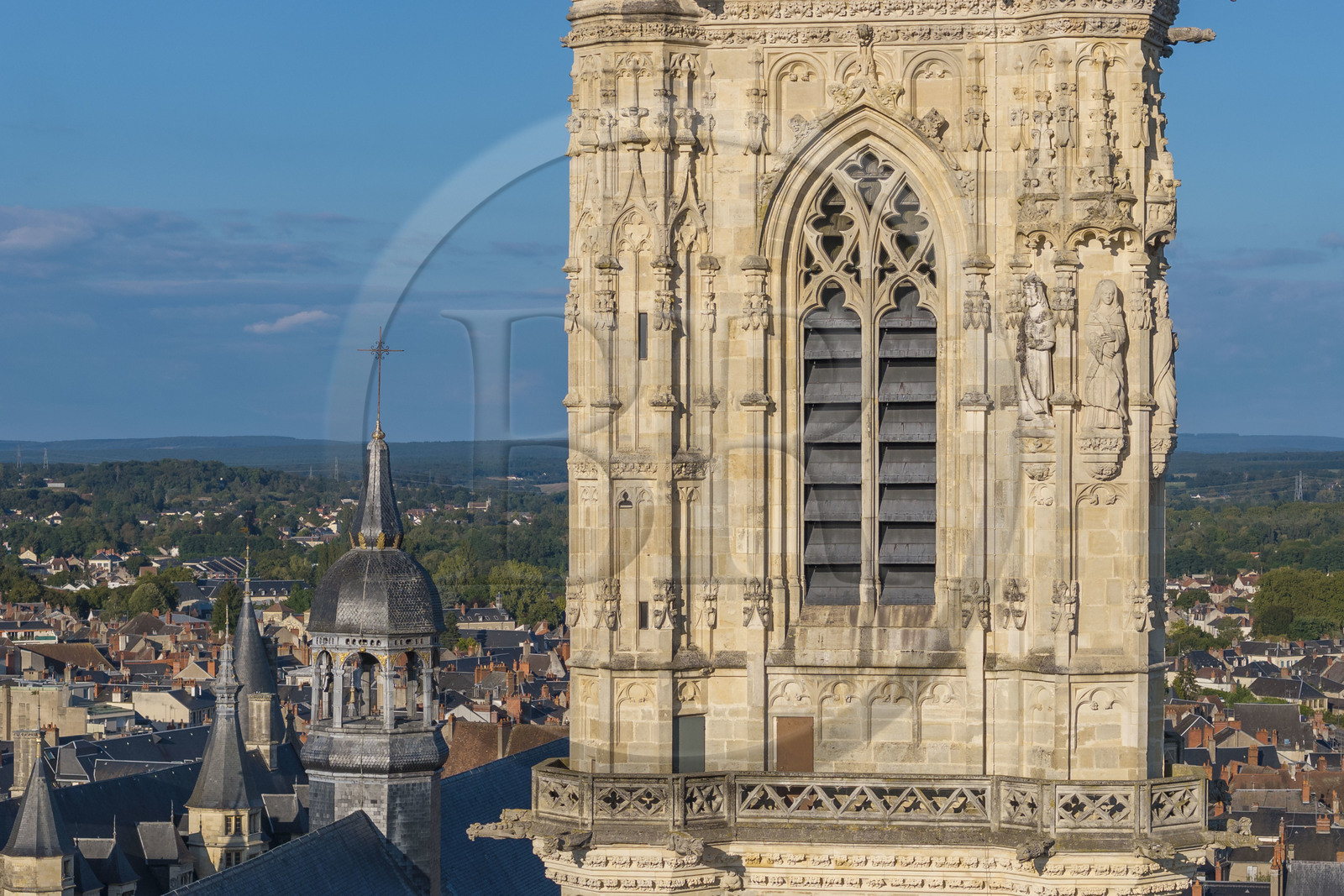 France, Nièvre, Nevers, Saint Cyr et Sainte Julitte cathedral, the tour Bohier (aerial view)