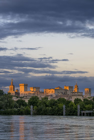 France, Vaucluse, Avignon, the Doms Cathedral and the Palais des Papes (Palace of the Popes) listed as World heritage by UNESCO, on the banks of the Rhone river