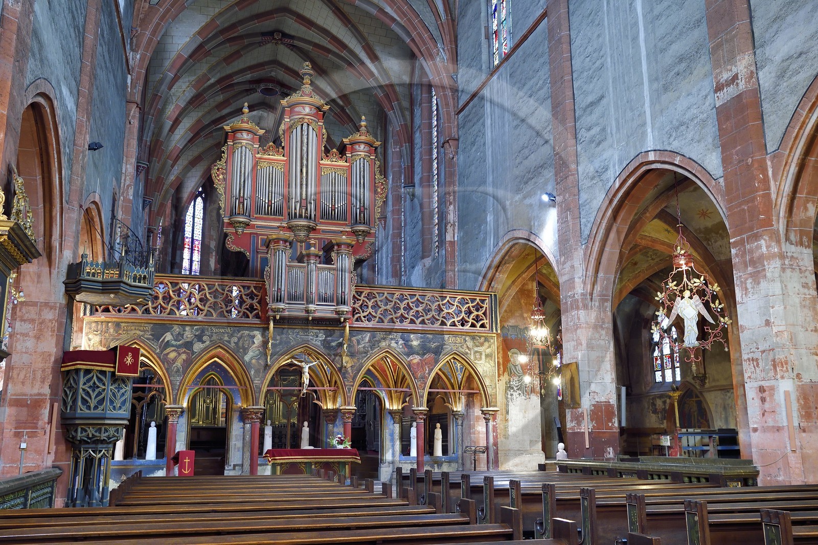 France, Bas Rhin, Strasbourg, old town listed as World Heritage by UNESCO, Saint Pierre le Jeune protestant church, jube of the 14th century surmounted of an organ Silberman (1780)