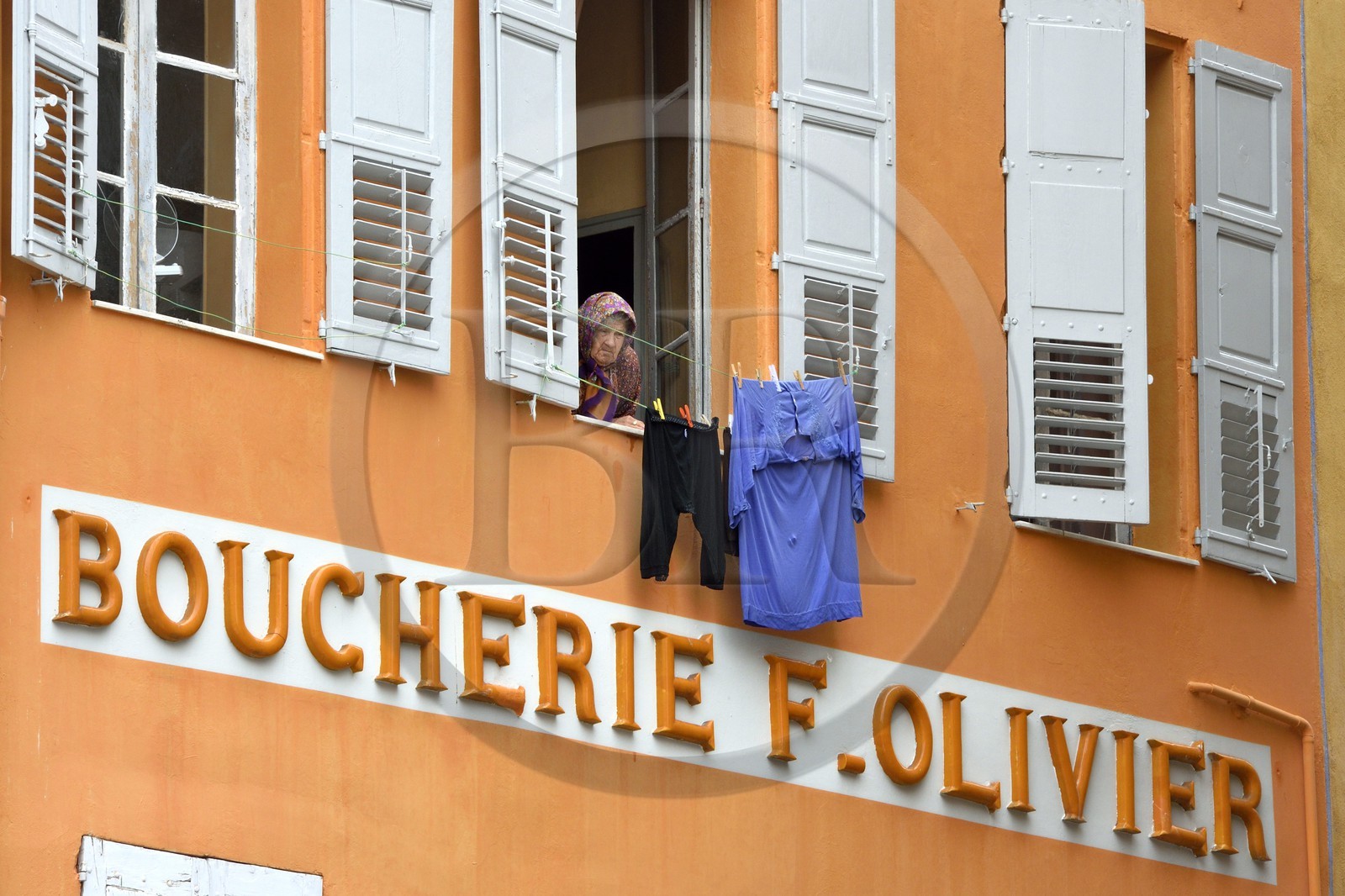 France, Alpes-Maritimes, Grasse, butcher facade on the place aux Aires