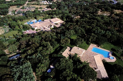 France, Var, Saint Tropez, luxurious villas in Ramatuelle, former house of the french singer Johnny Halliday (aerial view)