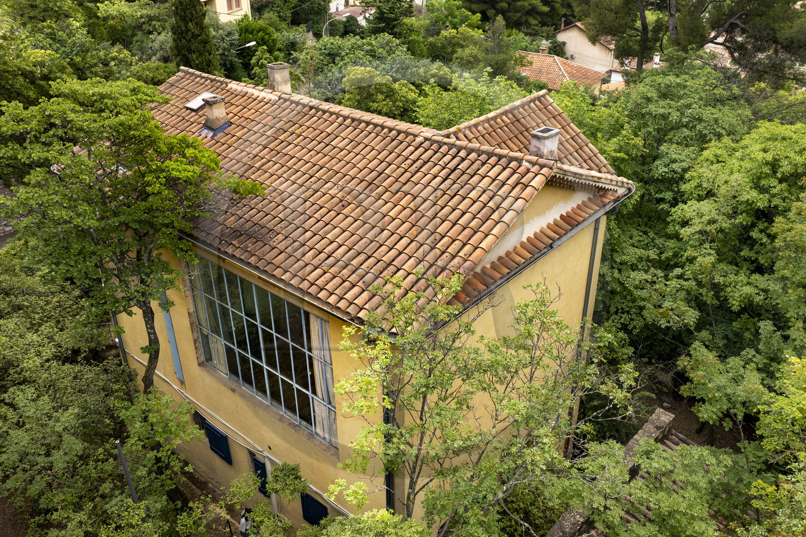 France, Bouches du Rhone, Aix en Provence, Paul Cezanne's studio on the Lauves hill, a country house-artist's studio and now a museum that the painter had built (aerial view)