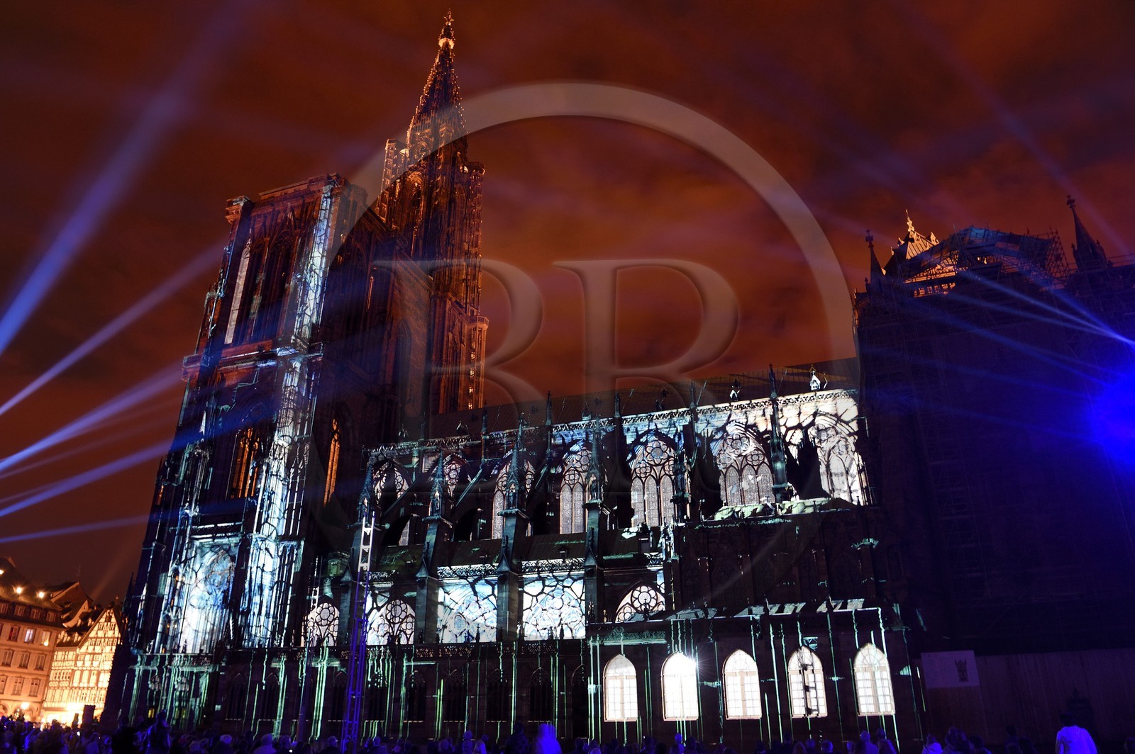 France, Bas-Rhin (67), Strasbourg, vieille ville classée au Patrimoine Mondial de l'UNESCO, la cathédrale Notre-Dame, le spectacle son et lumière de l'été