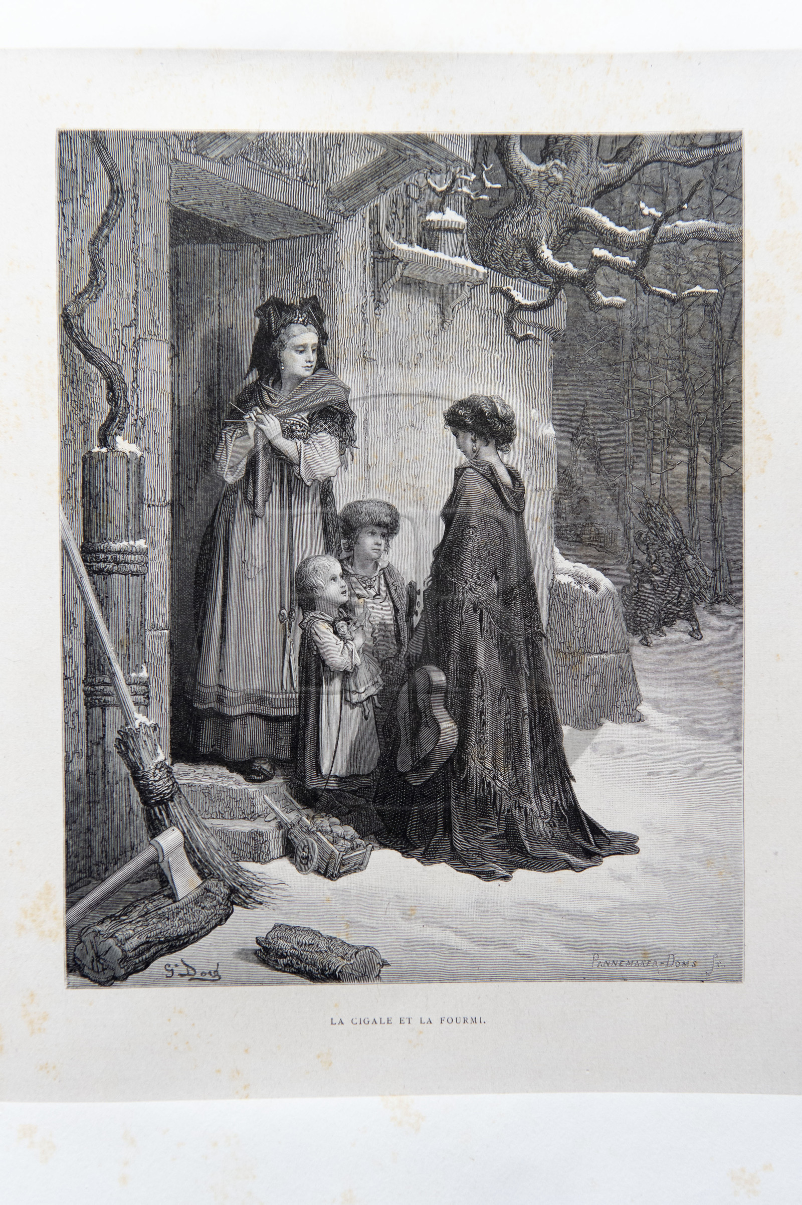 France, Aisne, Château-Thierry, Jean de La Fontaine Museum - city of Chateau-Thierry,  La Fontaine's Fables book, L. Hachette et Cie, illustrated edition (1867) by the designer and engraver Gustave Doré, the Ant and the Grasshopper fable I from book I