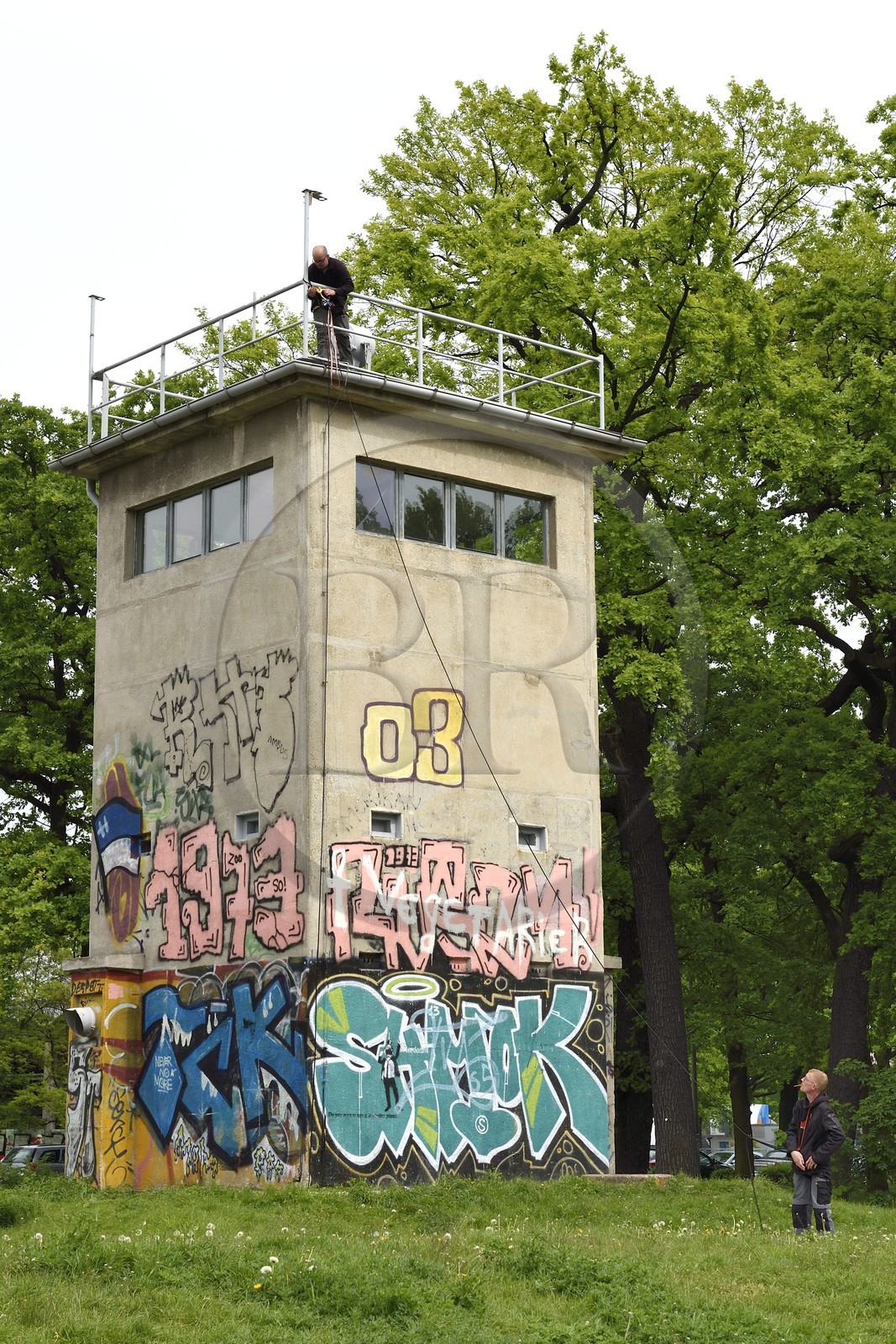 Germany, Berlin, Kreuzberg district, viewpoint of the former command post Schlesischer Busch, one of the last three (of 300) from the wall, climbers have challenged to climb to the top