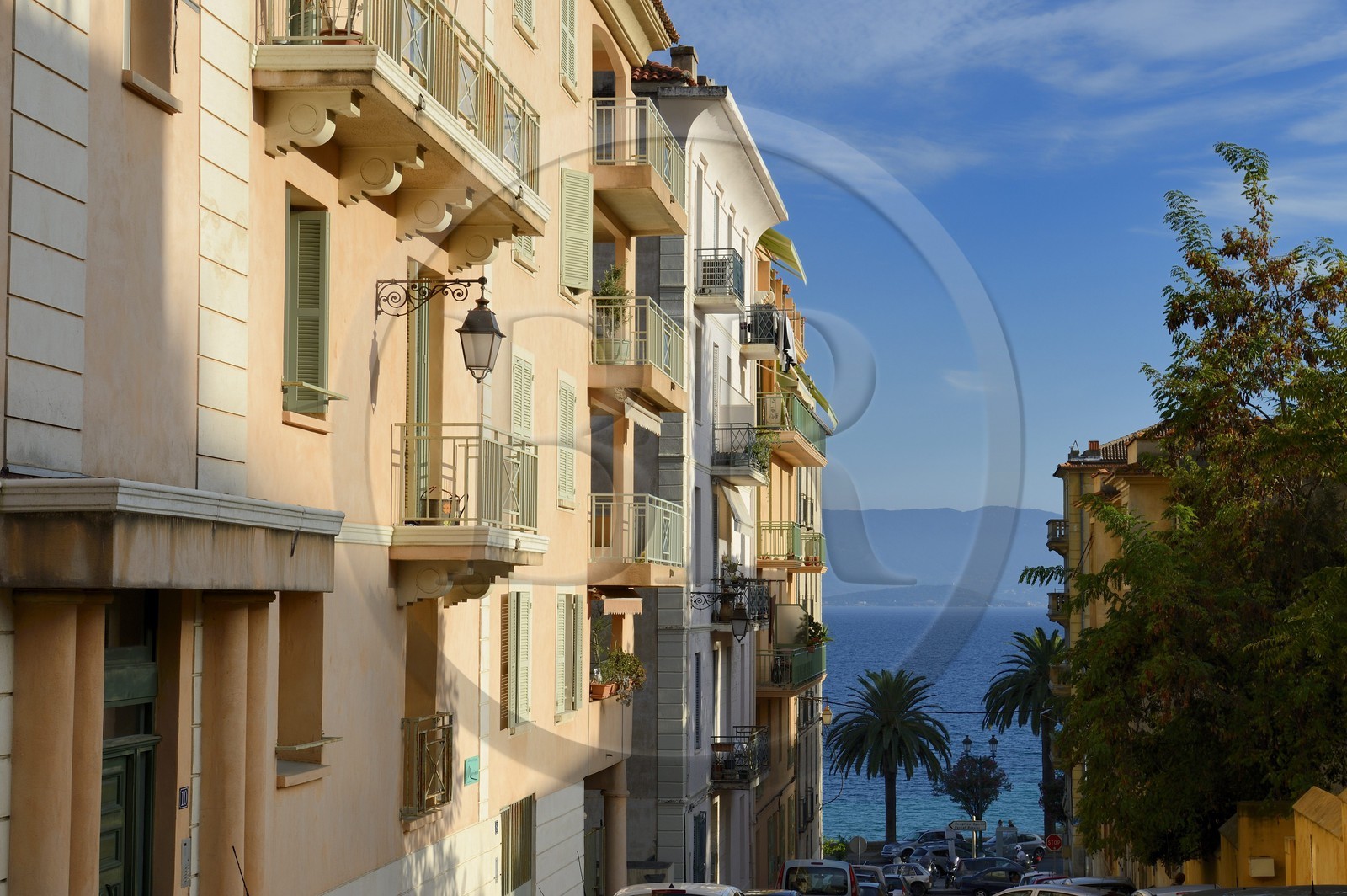 France, Corse du Sud, Ajaccio, district known as foreigners, Prosper Mérimée street overlooking the sea