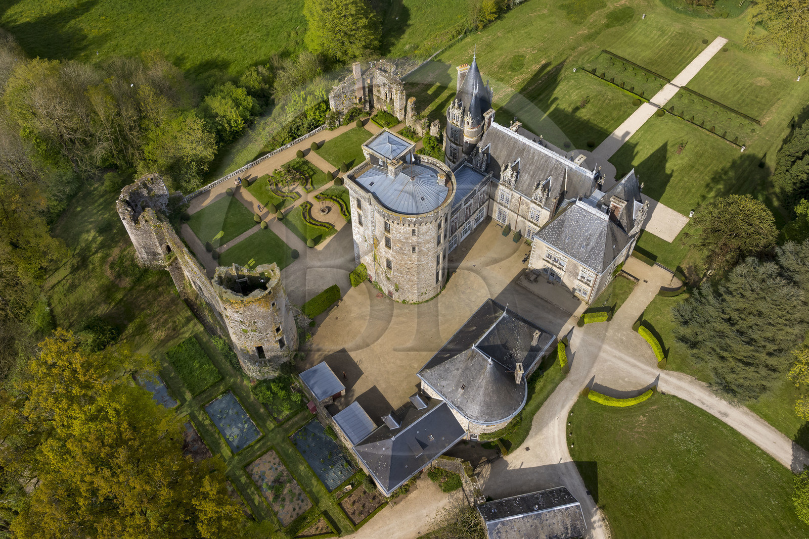 France, Vendee, Sèvremont, the Château de la Flocellière, gite and guest room (aerial view)