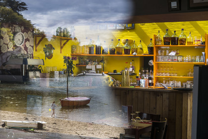 France, Côtes-d'Armor, La Roche Jaune at Plouguiel, the Café Pesked and the banks of the mouth of the Jaudy river