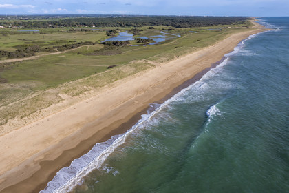France, Vendée (85), Bretignolles-sur-Mer, la plage des Dunes en été (vue aérienne)