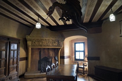 France, Bas Rhin, Orschwiller, Alsace Wine Road, Haut Koenigsbourg Castle, the Lorraine room, on the ceiling the Graoully dragon of Metz