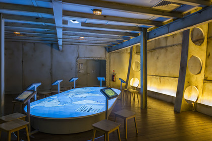 France, Loire Atlantique, Saint Nazaire, Escal'Atlantic in the former German submarine base brings the world of transatlantics back to life, the maritime network map