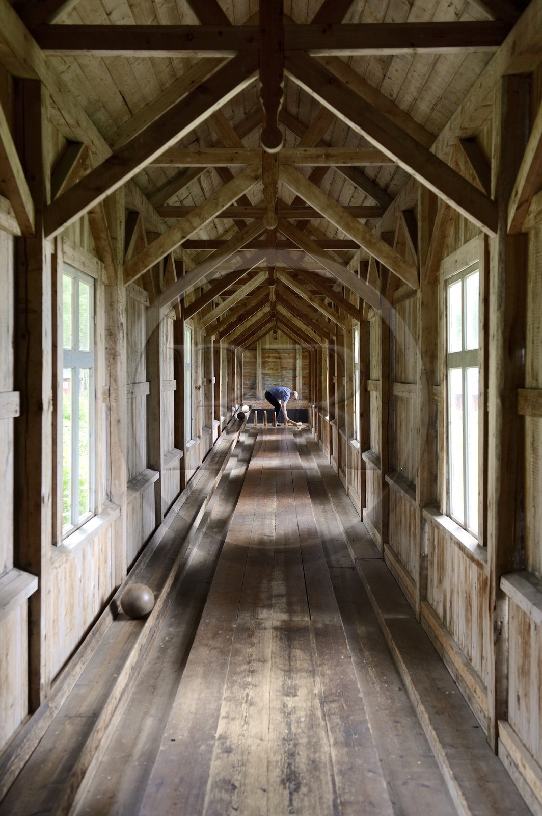 Sweden, Vasterbotten County, Umea region, Norrbyskär islands which was one of the largest sawmills in Europe in the early 20th century, one of the first bowling lane from late 19th century installed to distract the workers