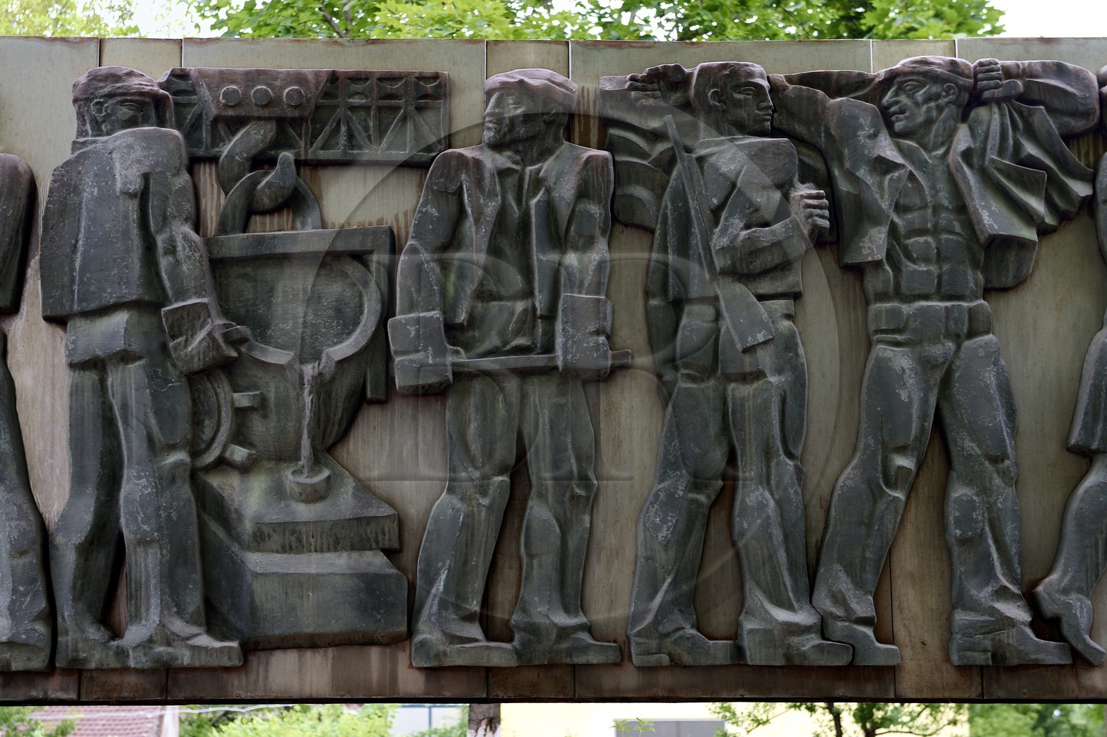 Romania, Transylvania, Hunedoara, bas-relief touting workers dating from the communist era