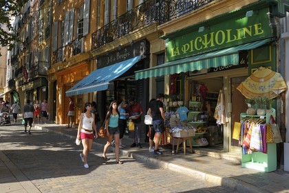 France, Bouches-du-Rhone, Aix-en-Provence, shops on the Place de l'Hotel de ville