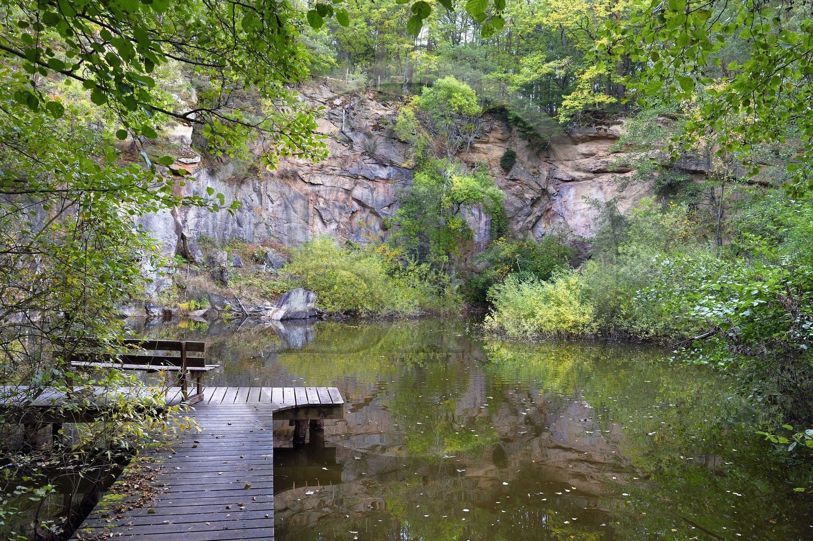 France, Haut-Rhin (68), Thannenkirch, randonnée dans le massif du Taennchel, ancienne carrière de granit dans la foret de Bergheim