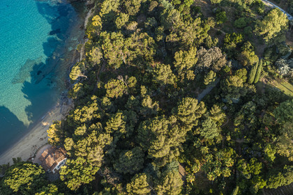 France, Var (83), Rayol-Canadel-sur-Mer, Domaine du Rayol, propriété du conservatoire du littoral mention obligatoire, le jardin des Méditerranées conçu par le paysagiste Gilles Clément (vue aérienne)
