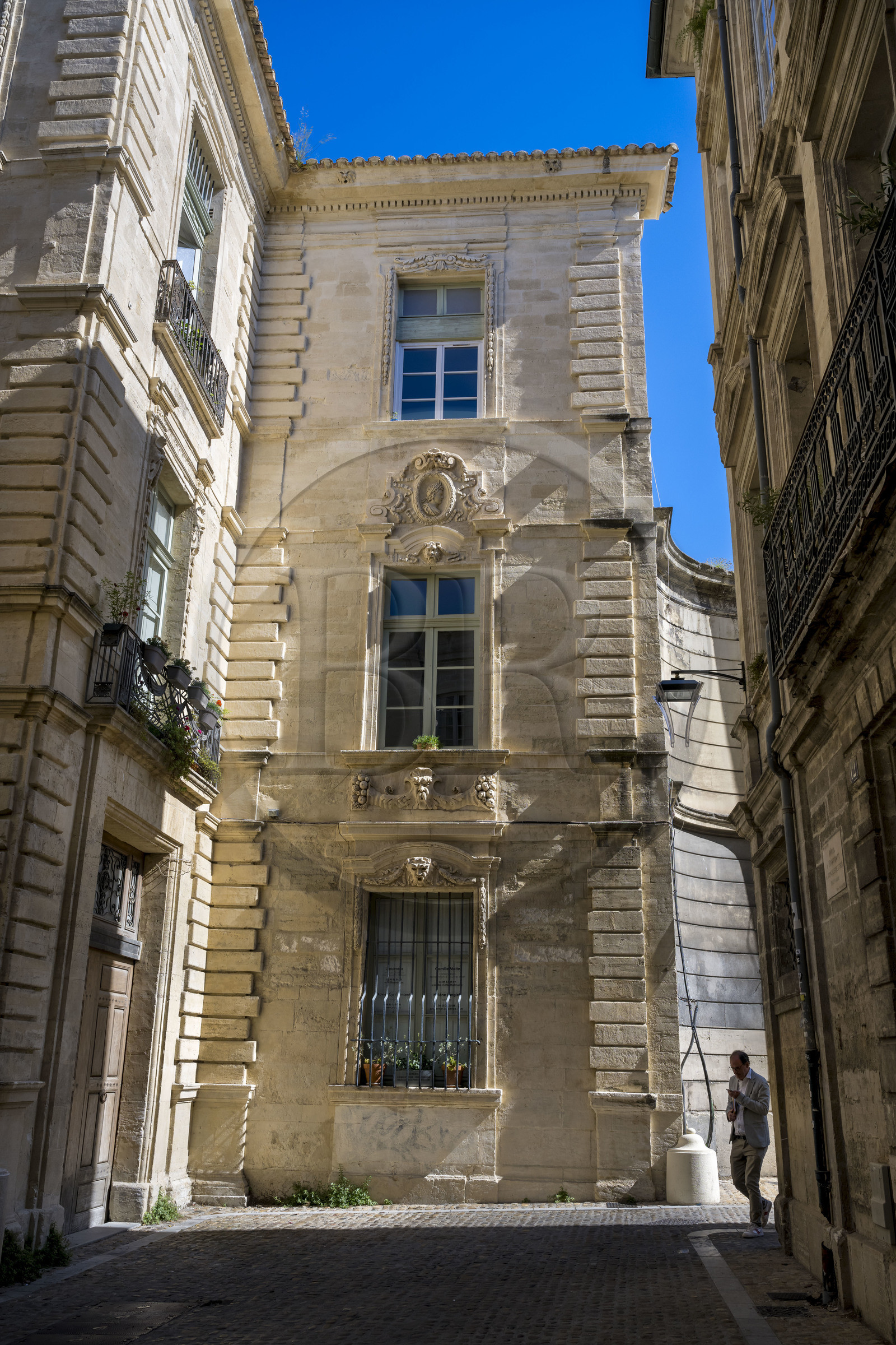 France, Vaucluse (84), Avignon, rue du Roi Rene, hotel particulier de Crillon (XVIIe siècle), détail de la facade