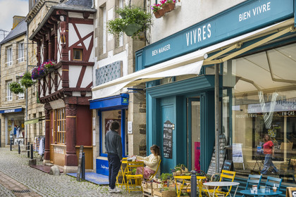 France, Cotes d'Armor, Paimpol, the Maison Jézéquel rue des Huit Patriotes, 15th century half-timbered house with shop