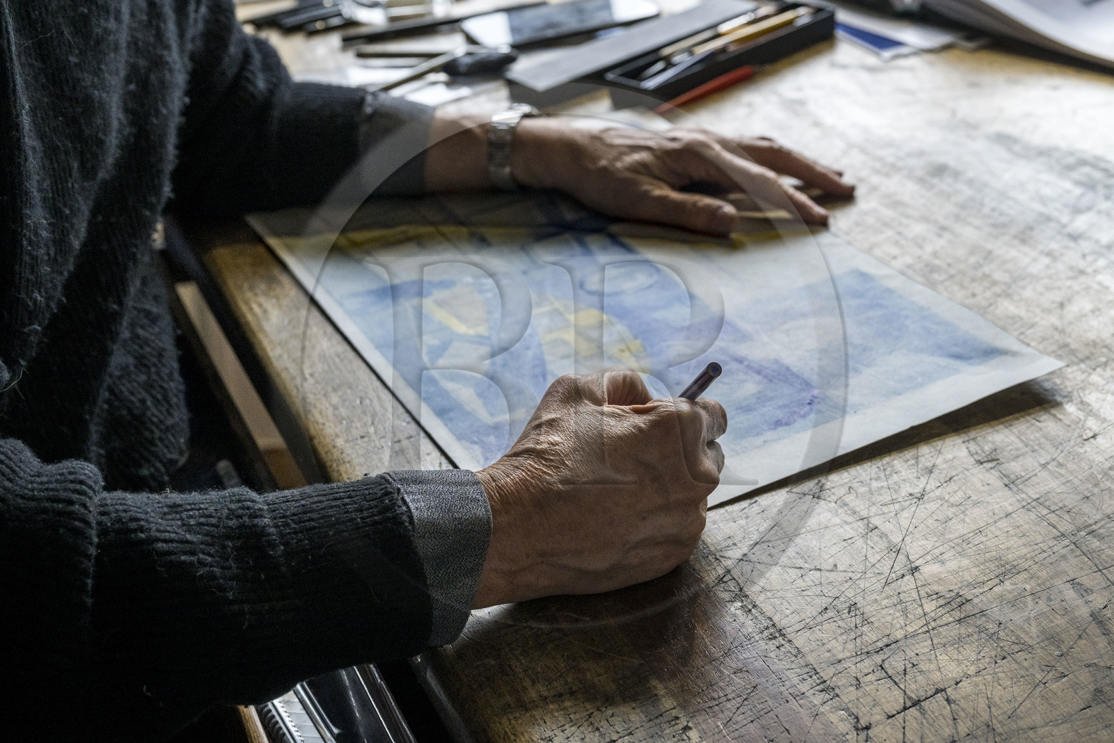 France, Paris, cartoonist and comic book author François Schuiten in his Parisian studio