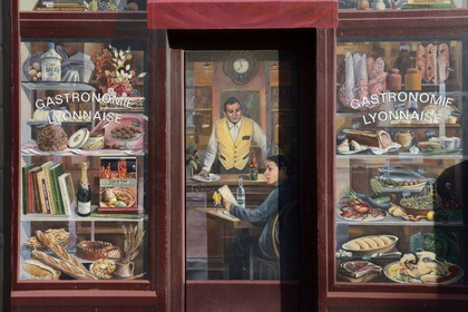 France, Rhône (69), Lyon, site historique classé Patrimoine Mondial de l'UNESCO, la fresque des lyonnais réalisée par la Cité de la Création, rue de la Martinière