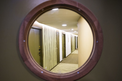 France, Herault, Montpellier, Belaroïa building, 3-star hotel the Campanile hallway