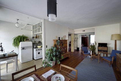 France, Seine Maritime, Le Havre, Downtown rebuilt by Auguste Perret listed as World Heritage by UNESCO, Maison du Patrimoine atelier Perret, appartement Perret, historic showflat of the post war period, furnished in a 1950's style