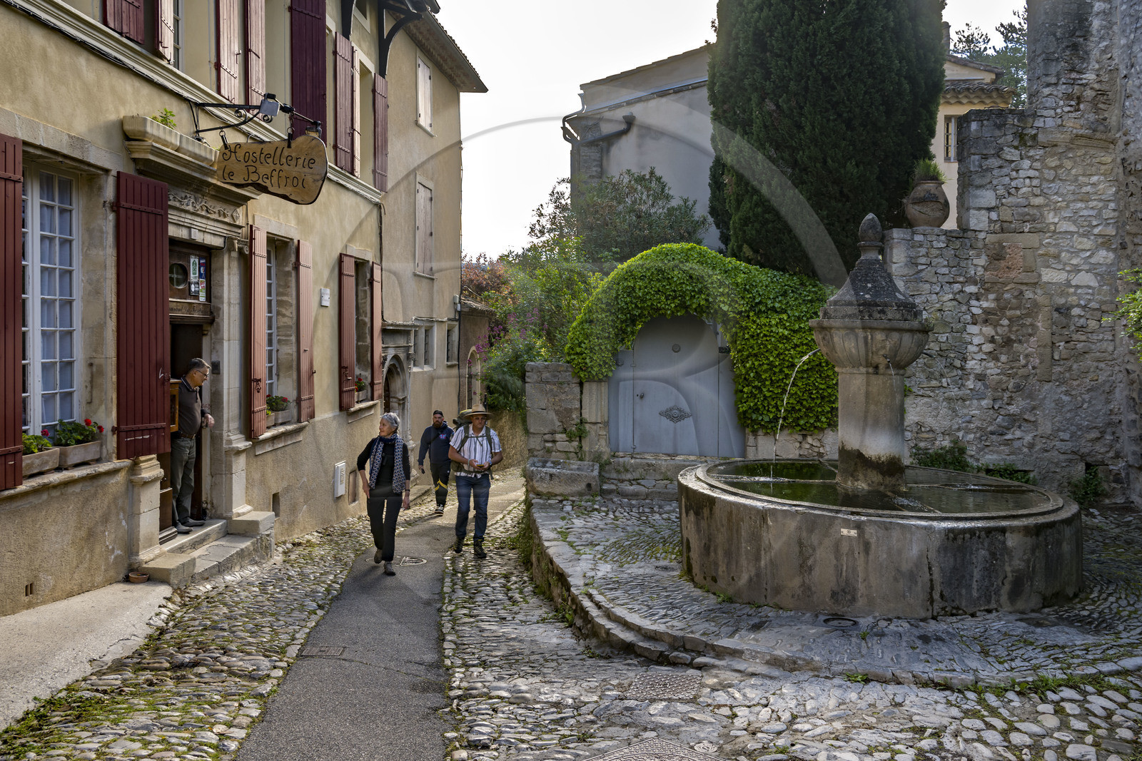 France, Vaucluse (84), Dentelles de Montmirail, Vaison-la-Romaine, la haute-ville (cité médiévale), l'Hotel du Beffroi et la fontaine rue de l'Evêché
