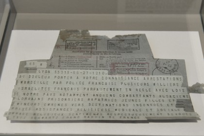 France, Rhône (69), Lyon, Centre d'Histoire de la Résistance et de la Déportation (CHRD), télégramme du Grand Rabbin Schwartz au pasteur Boegner annoncant une rafle par la police française