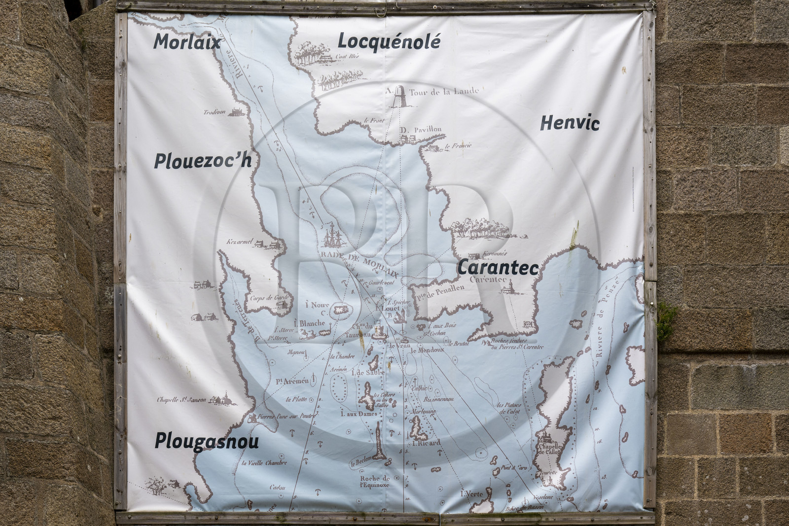 France, Finistère (29), Baie de Morlaix, Plouezoc'h, le chateau du Taureau construit par Vauban au XVIIe siècle, copie du Plan de la Baie de Morlaix par l'ancien capitaine de vaisseau Charles Cornic (1793)