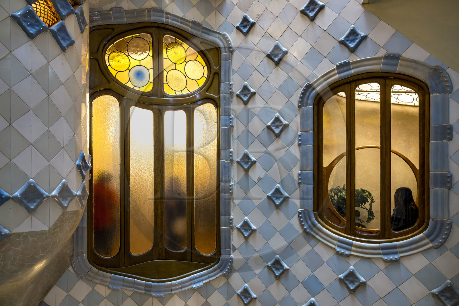 Spain, Catalonia, Barcelona, Eixample district, Passeig de Gracia, Casa Batllo by Catalan modernist architect Antoni Gaudi, UNESCO World Heritage site, courtyard