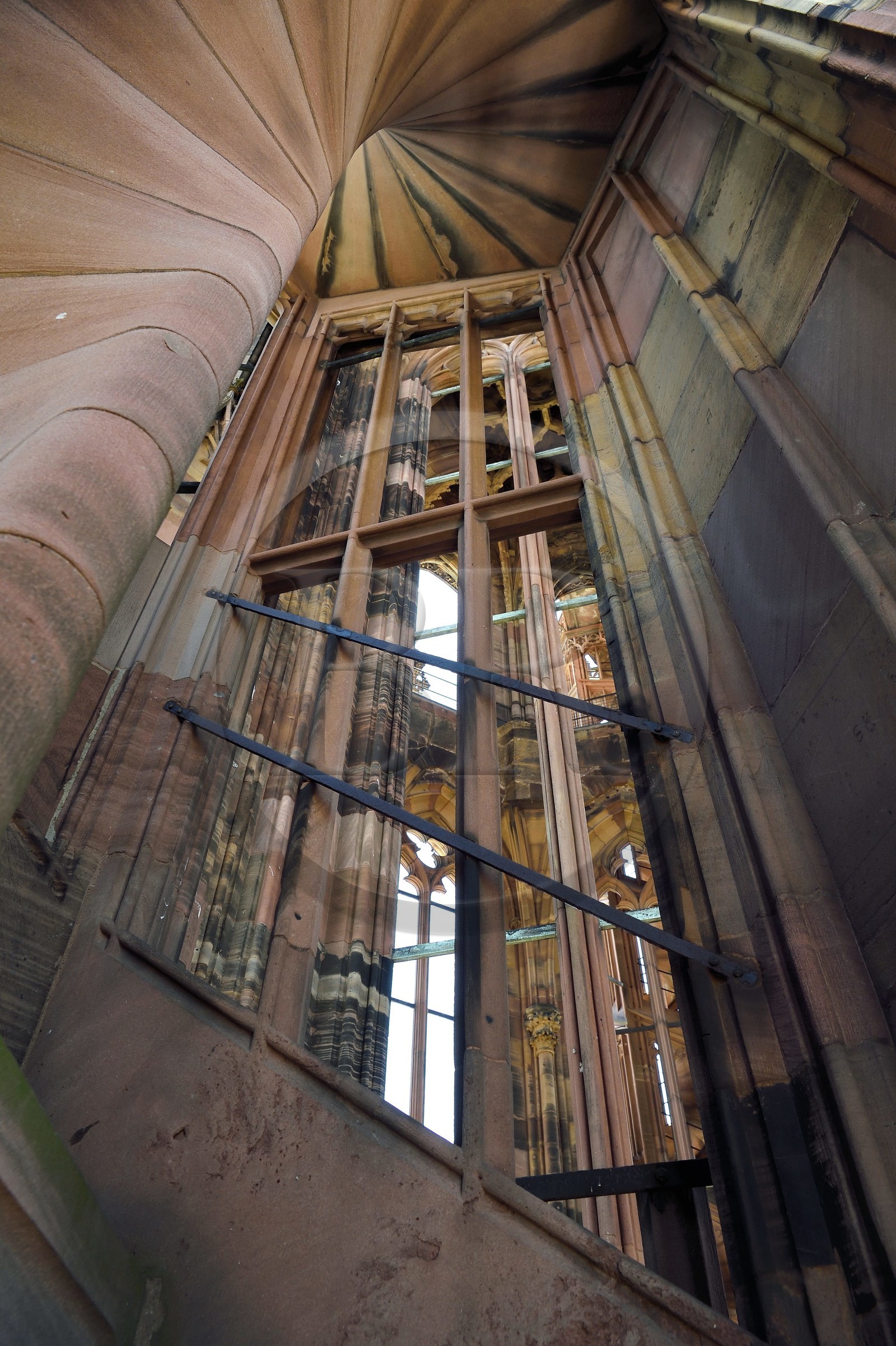 France, Bas Rhin, Strasbourg, old town listed as World Heritage by UNESCO, Notre Dame Cathedral, one of the four spiral staircases called the Vier Schnecken (four snails) that surround the 40-meter octagonal tower