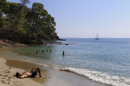 .France, Var, Le Rayol Canadel sur Mer, Domaine du Rayol, Jardin des Mediterranees, Conservatoire du Littoral Estate, compulsory mention, beach of departure from the underwater garden