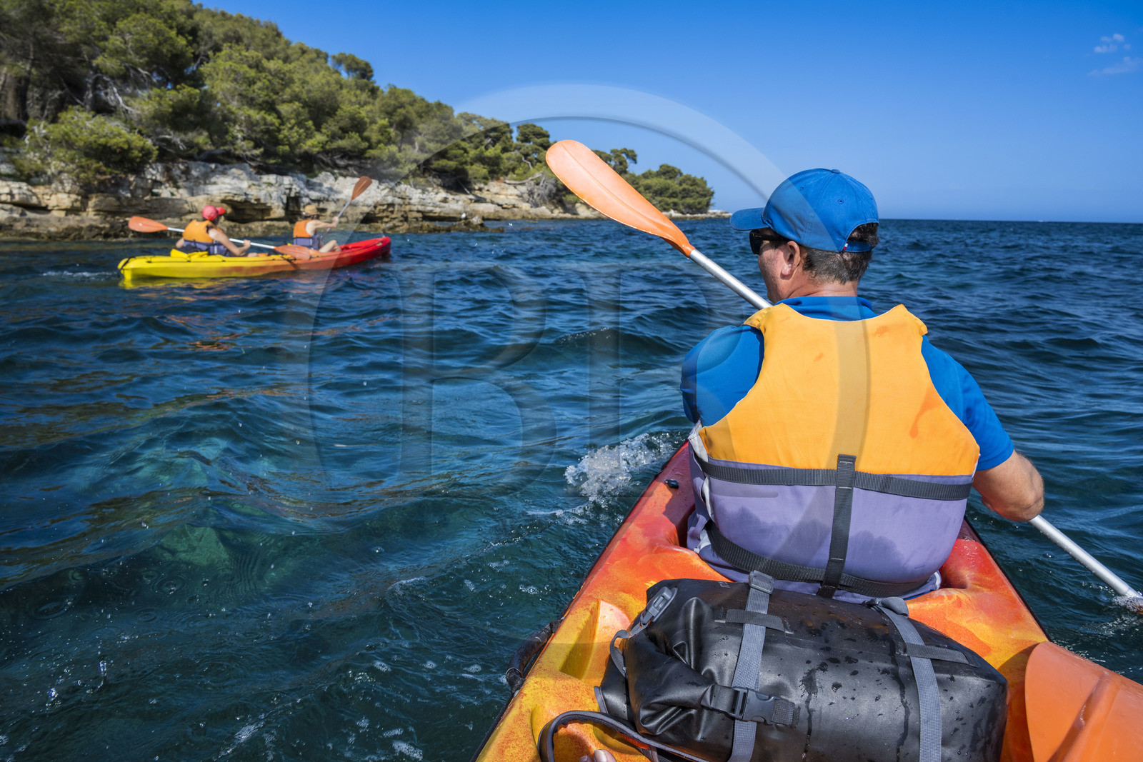 France, Alpes-Maritimes (06), Cannes, randonnée en kayak aux Iles de Lérins, en longeant la cote sud de l'Ile Sainte-Marguerite vers la Pointe de la Convention