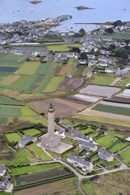 France, Finistere, Batz Island and the lighthouse (aerial view)
