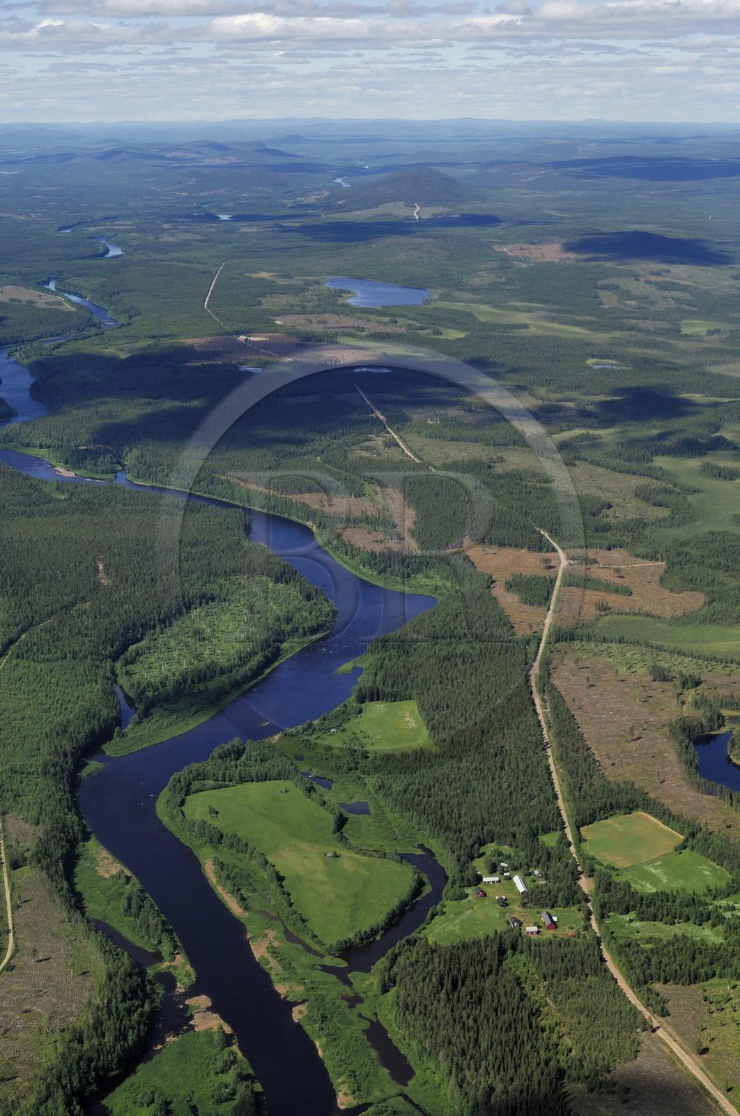 Sweden, Lapland, Norrbotten County landscape north of Lulea (aerial view)