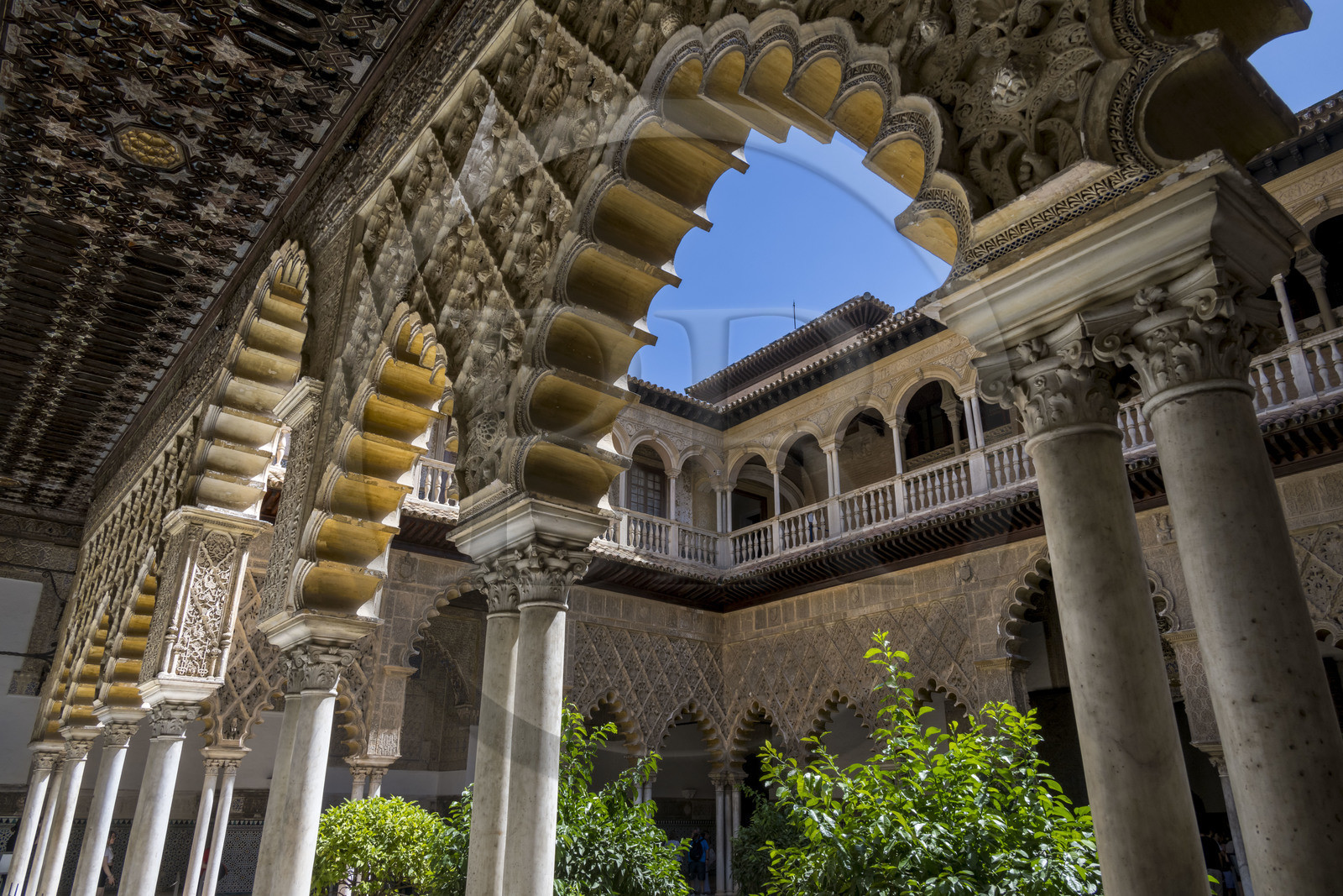 Espagne, Andalousie, Séville, Alcazar de Séville (Reales Alcazares de Sevilla), classé Patrimoine Mondial de l'UNESCO, Mudejar Palace or Palace of Pedro I, la Cour des Demoiselles (Patio de las Doncellas)