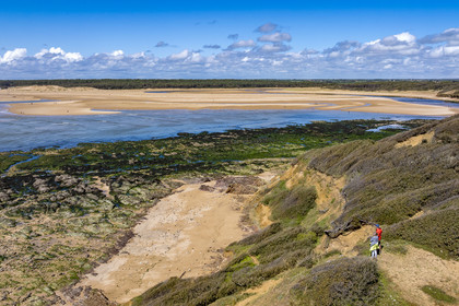 France, Vendée (85), Jard-sur-Mer, la Pointe du Payré, la plage du Veillon et estuaire de la rivière Payré (vue aérienne)