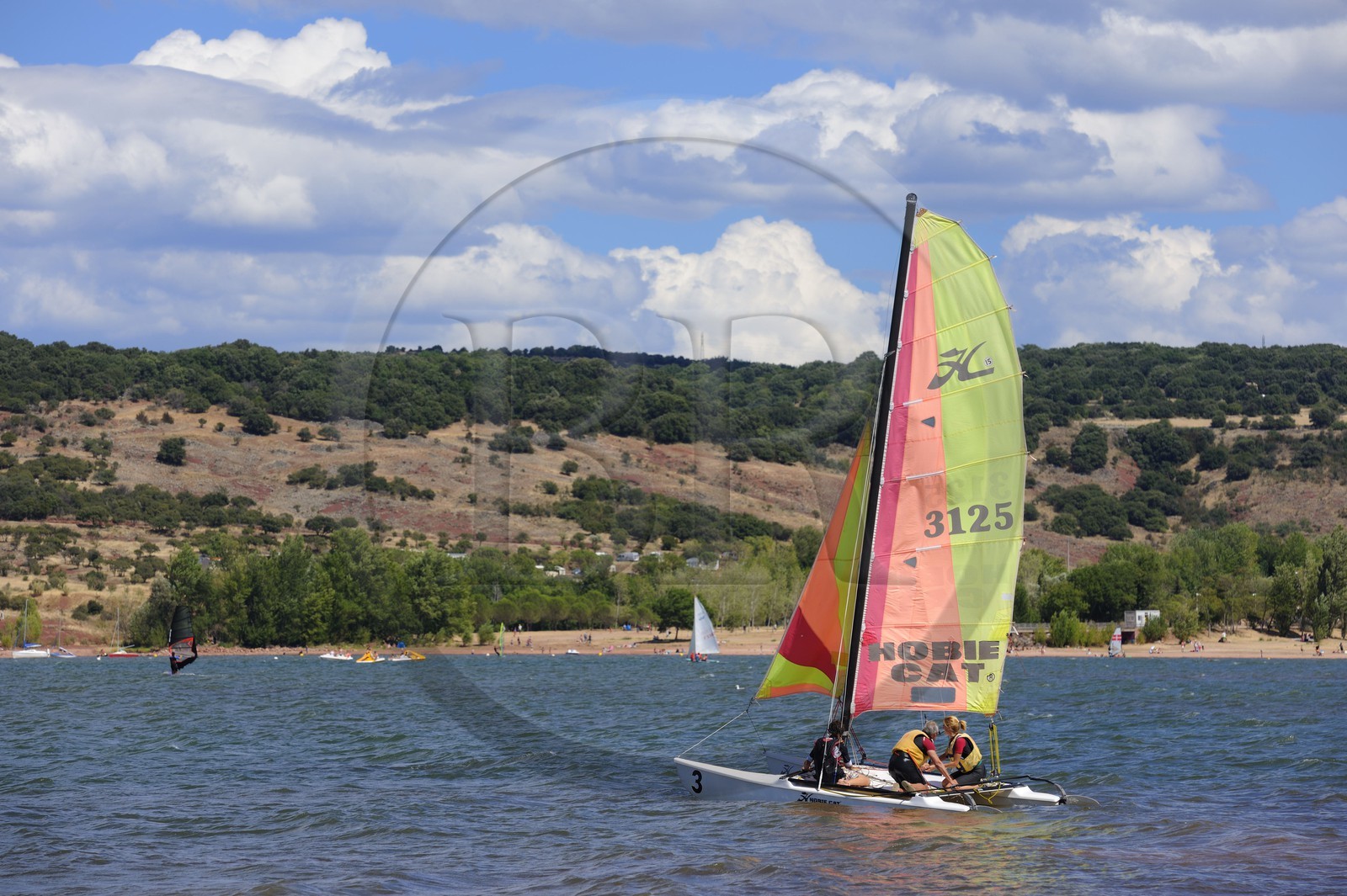 France, Herault, Hobie Cat on Salagou Lake