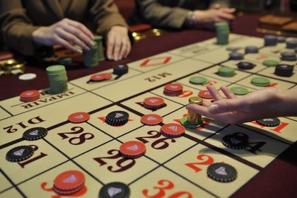 France, Calvados (14), Pays d'Auge, Deauville, le Casino, table de Roulette anglaise