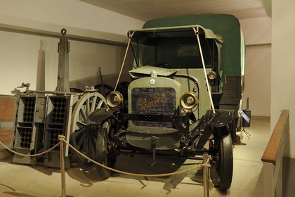 France, Meuse, Verdun area, Fleury devant Douaumont, Verdun Memorial built on the site of the destroyed village railway station, Berliet truck of the Voie Sacrée (Sacred Way)