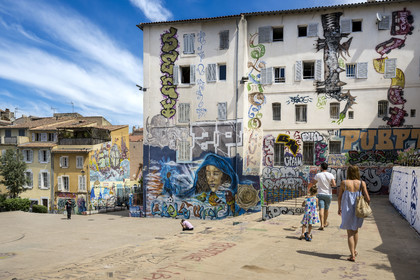 France, Bouches-du-Rhône (13), Marseille, quartier du Panier, peintures murales et graffitis place du Refuge