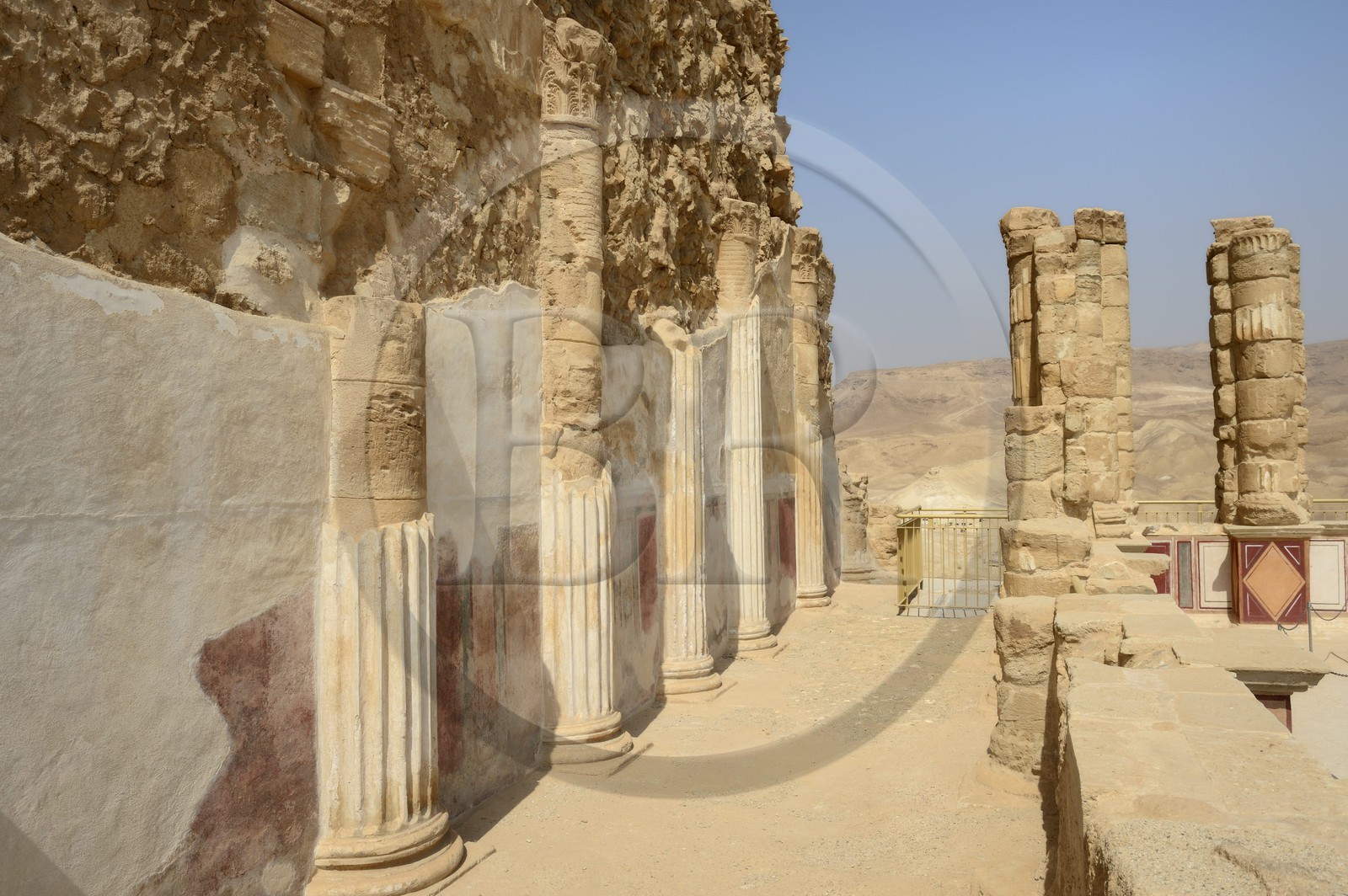 Israel, Negev Desert, Masada fortress, listed as World Heritage by UNESCO, lower terrace of the northern Herod palace, the private residence extended down to three levels