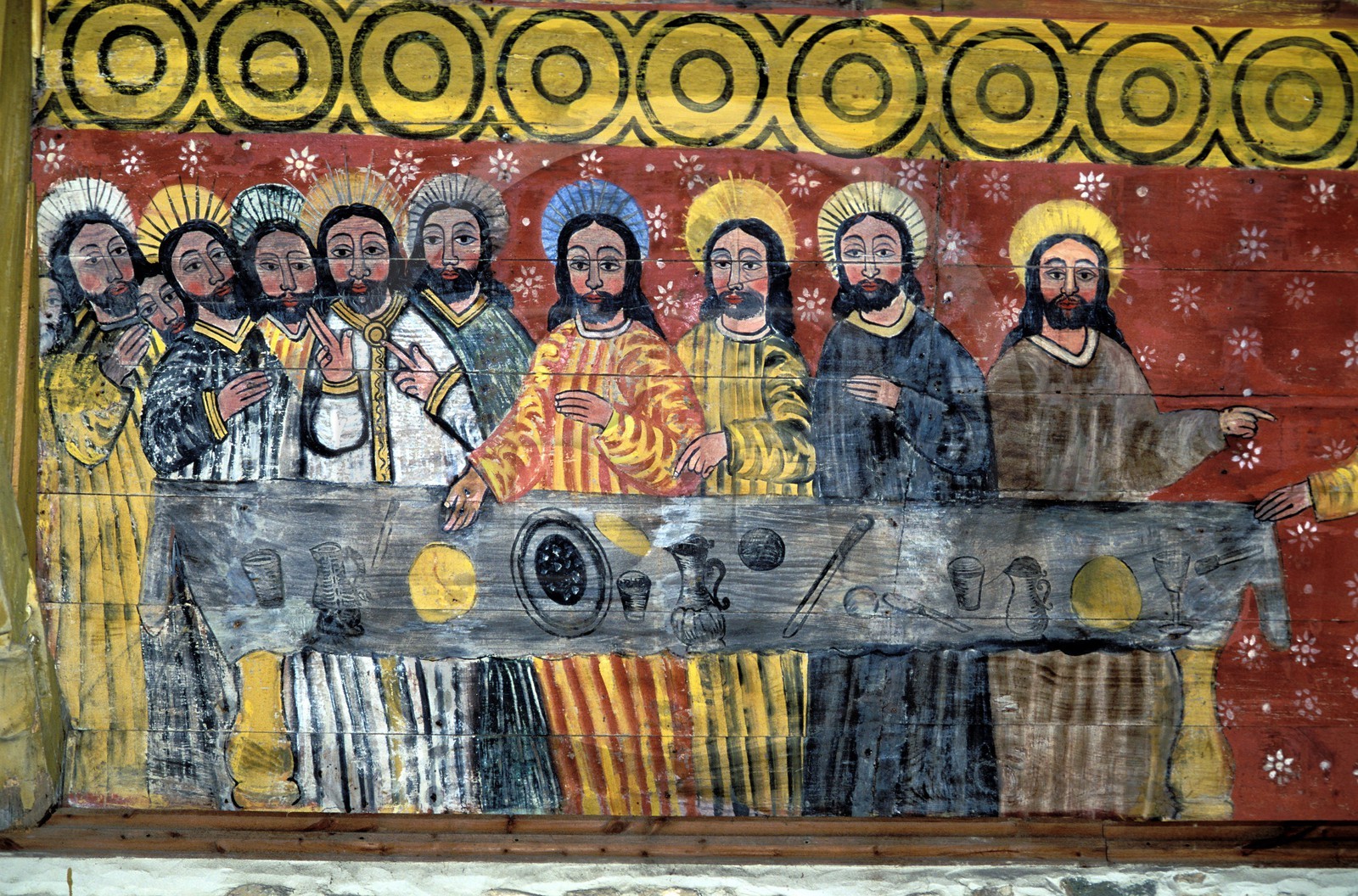 France, Côtes-d'Armor (22), Plougrescant, la voûte peinte de la chapelle Saint-Gonery, la Cène