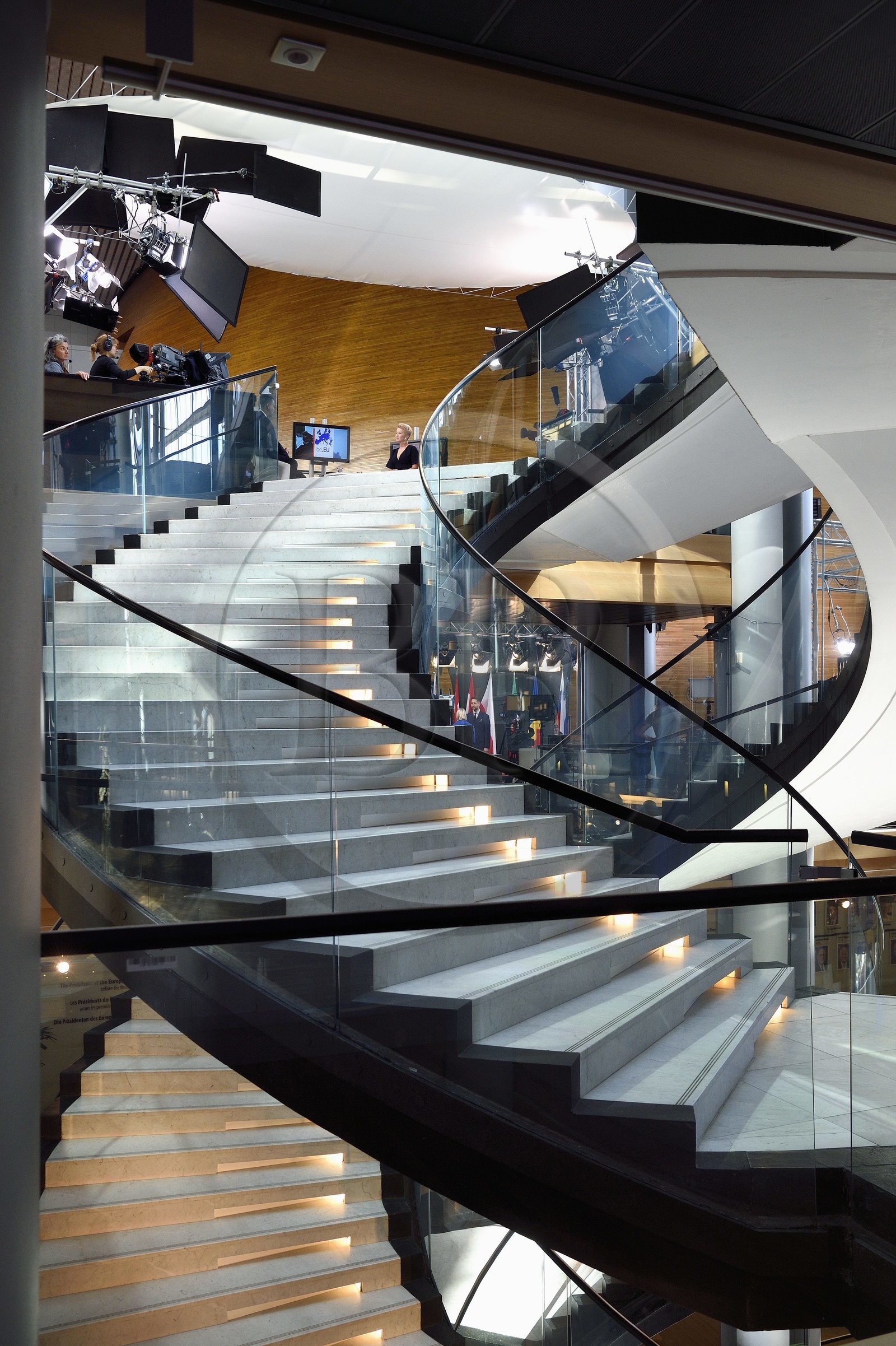 France, Bas Rhin, Strasbourg, European district, the European Parliament, Louise Weiss building, helical structure of the main official staircase inspired by the study of Leonardo da Vinci