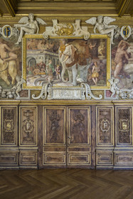 France, Seine-et-Marne (77), Fontainebleau, chateau de Fontainebleau, classé Patrimoine Mondial par l'UNESCO, la Galerie François 1er construite entre 1528 et 1530, L'Eléphant au caparaçon, fresque de l'artiste Rosso Fiorentino vers 1536