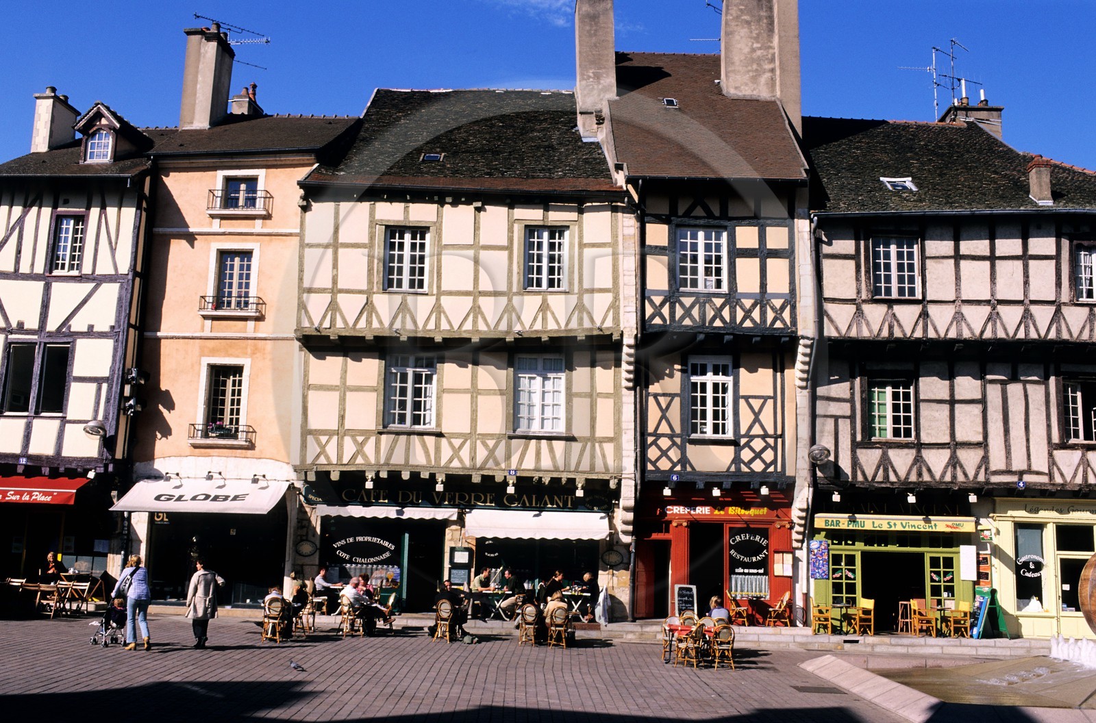 France, Saone et Loire, Chalon sur Saone, half timbering house on Saint Vincent square (main square)