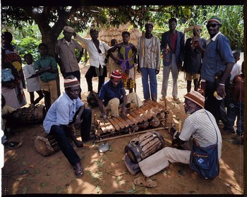 Burkina Faso, Poni province, Lobi land, Loropéni, balafon and drums at first funerals (burial)