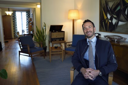 France, Seine Maritime, Le Havre, Downtown rebuilt by Auguste Perret listed as World Heritage by UNESCO, Maison du Patrimoine atelier Perret, appartement Perret, historic showflat of the post war period, furnished in a 1950's style, the architect who oversaw the appartment restoration