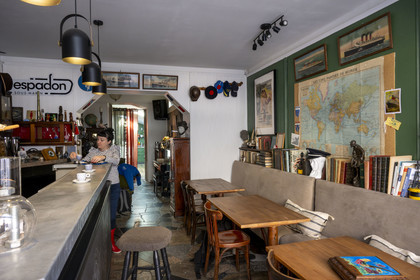 France, Loire-Atlantique, Saint-Nazaire, The Compagnie des 5 mondes and its bistro located in a former hotel-bar-pension in the Penhoët district
