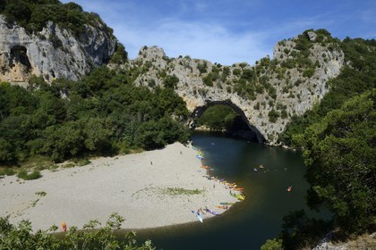 France, Ardeche, Gorges de l'Ardeche, Vallon Pont d'Arc, the Pont d'Arc on Ardeche River